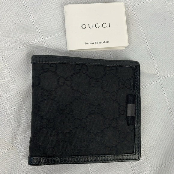 Gucci Bifold Compact Wallet GG Guccissima Monogram Canvas Black Web Tab - Picture 1 of 17